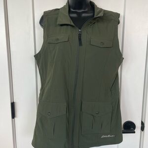 Eddie Bauer Olive ARMY Green Sleeveless Vest -water repellent-SPF- durable.